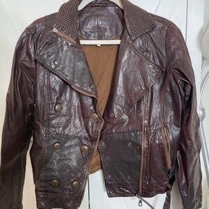 Armani Vintage Brown Leather Jacket with Studded Collar